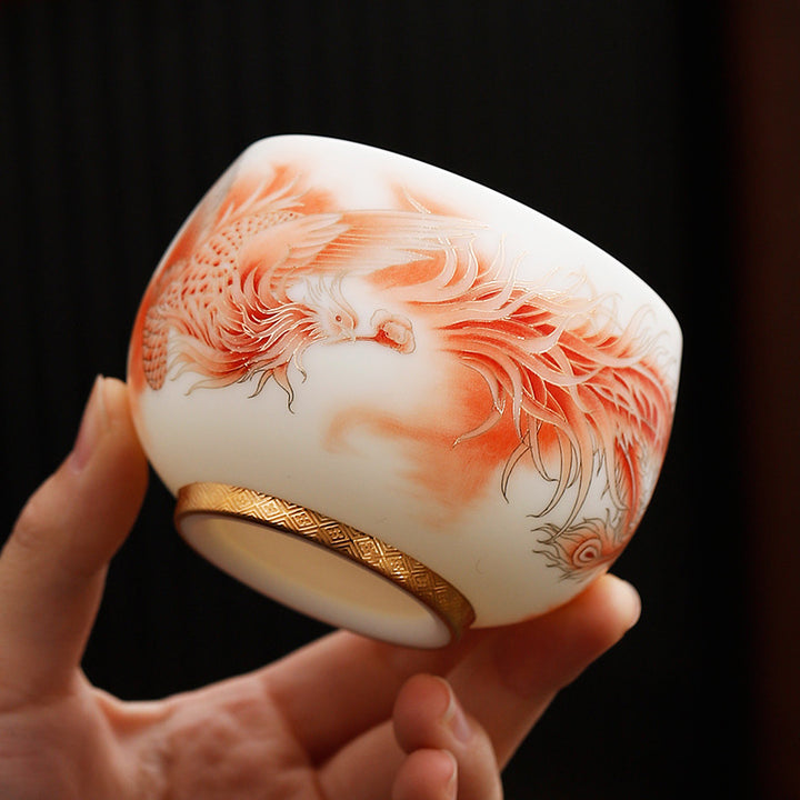Tasse à thé en porcelaine blanche en céramique Buddha Stones Phoenix Tasse à thé Kung Fu