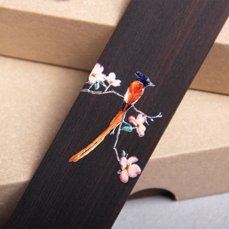 Marque-pages en bois d'ébène Buddha Stones et oiseau Oriole et fleur, avec coffret cadeau