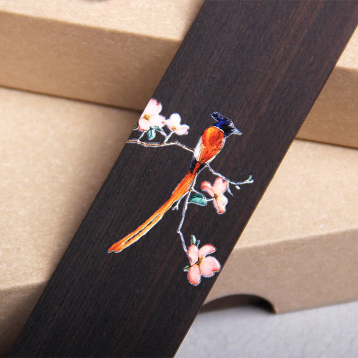 Marque-pages en bois d'ébène Buddha Stones et oiseau Oriole et fleur, avec coffret cadeau
