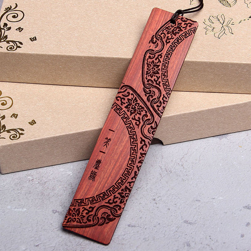 Marque-pages Buddha Stones Zen Enlightenment Quotes en bois d'ébène à petites feuilles en bois de santal rouge avec boîte cadeau