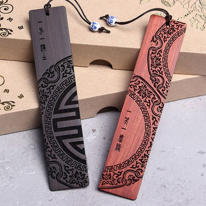 Marque-pages Buddha Stones Zen Enlightenment Quotes en bois d'ébène à petites feuilles en bois de santal rouge avec boîte cadeau