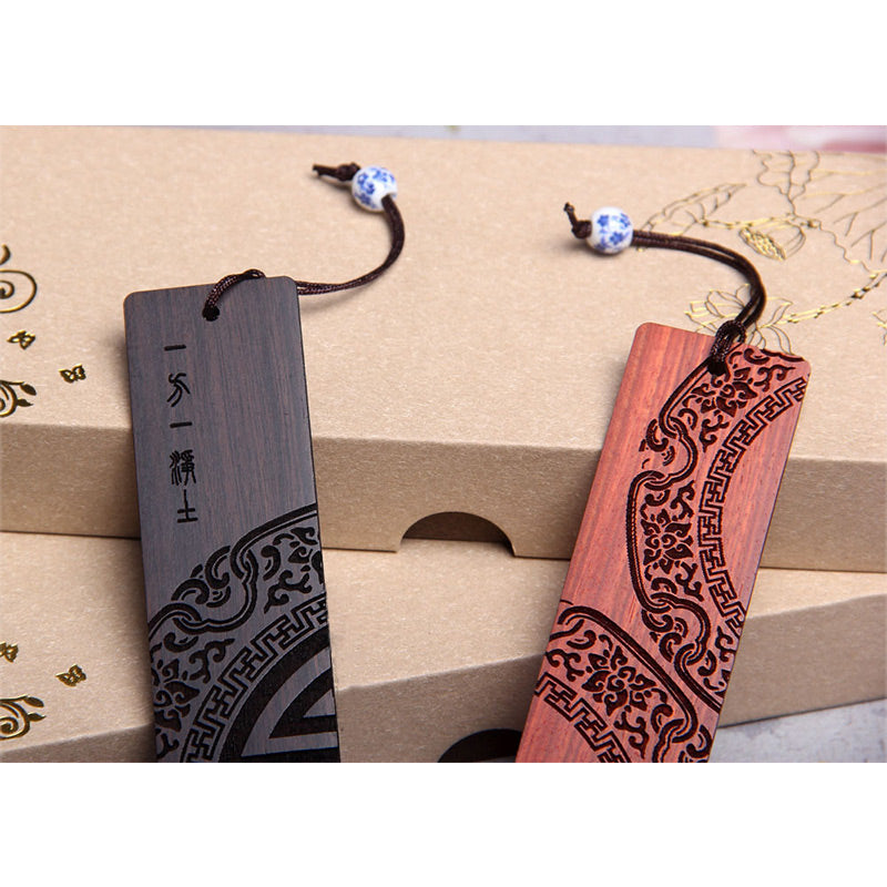 Marque-pages Buddha Stones Zen Enlightenment Quotes en bois d'ébène à petites feuilles en bois de santal rouge avec boîte cadeau