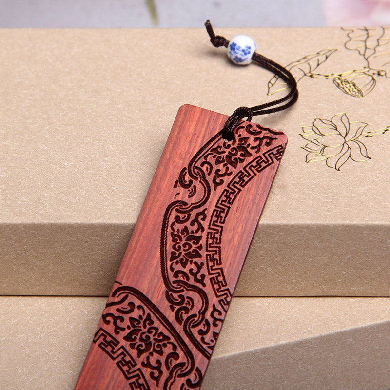 Marque-pages Buddha Stones Zen Enlightenment Quotes en bois d'ébène à petites feuilles en bois de santal rouge avec boîte cadeau