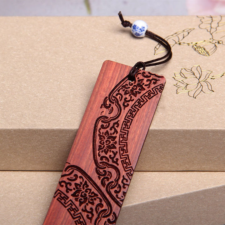 Marque-pages Buddha Stones Zen Enlightenment Quotes en bois d'ébène à petites feuilles en bois de santal rouge avec boîte cadeau
