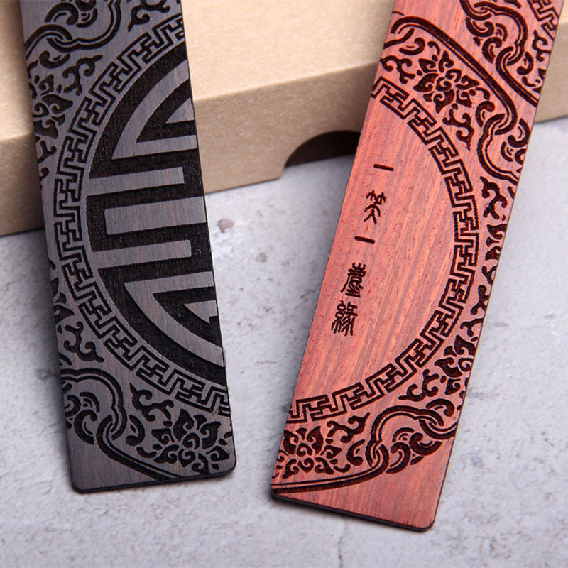 Marque-pages Buddha Stones Zen Enlightenment Quotes en bois d'ébène à petites feuilles en bois de santal rouge avec boîte cadeau