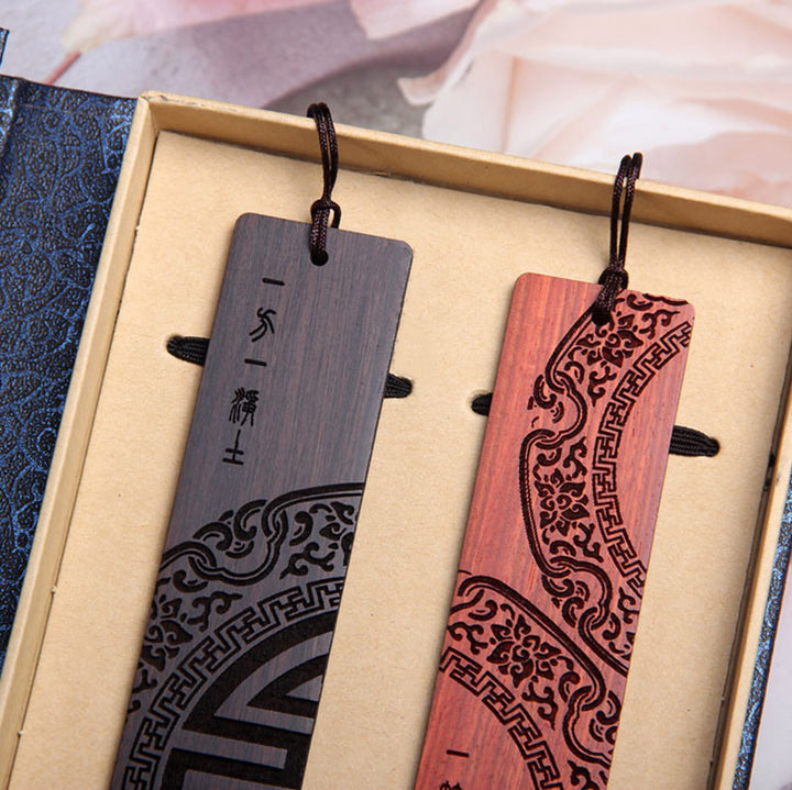 Marque-pages Buddha Stones Zen Enlightenment Quotes en bois d'ébène à petites feuilles en bois de santal rouge avec boîte cadeau