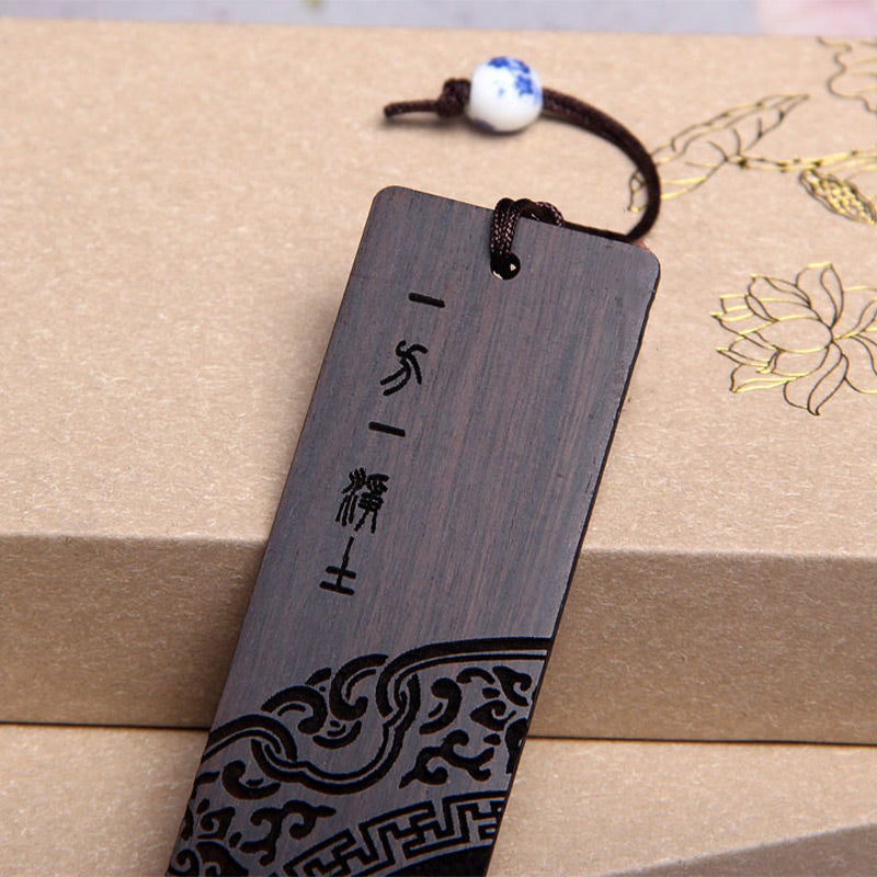 Marque-pages Buddha Stones Zen Enlightenment Quotes en bois d'ébène à petites feuilles en bois de santal rouge avec boîte cadeau