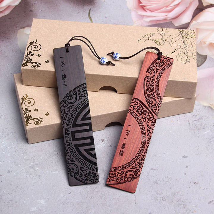 Marque-pages Buddha Stones Zen Enlightenment Quotes en bois d'ébène à petites feuilles en bois de santal rouge avec boîte cadeau