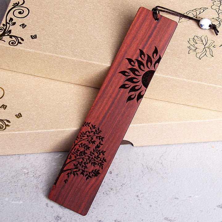 Marque-pages Buddha Stones Sun Tree en bois d'ébène à petites feuilles en bois de santal rouge avec boîte cadeau