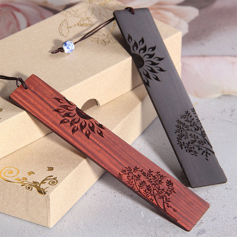 Marque-pages Buddha Stones Sun Tree en bois d'ébène à petites feuilles en bois de santal rouge avec boîte cadeau
