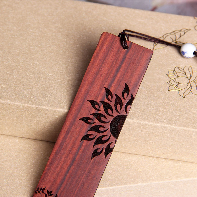 Marque-pages Buddha Stones Sun Tree en bois d'ébène à petites feuilles en bois de santal rouge avec boîte cadeau