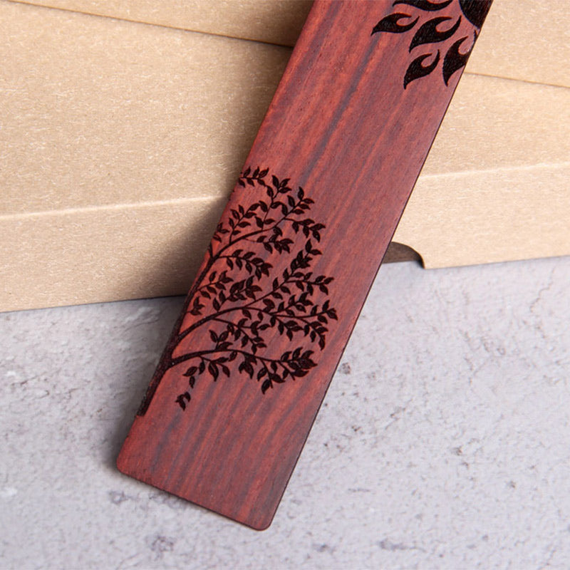 Marque-pages Buddha Stones Sun Tree en bois d'ébène à petites feuilles en bois de santal rouge avec boîte cadeau