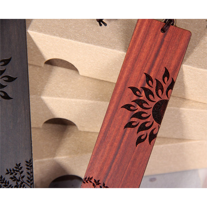Marque-pages Buddha Stones Sun Tree en bois d'ébène à petites feuilles en bois de santal rouge avec boîte cadeau