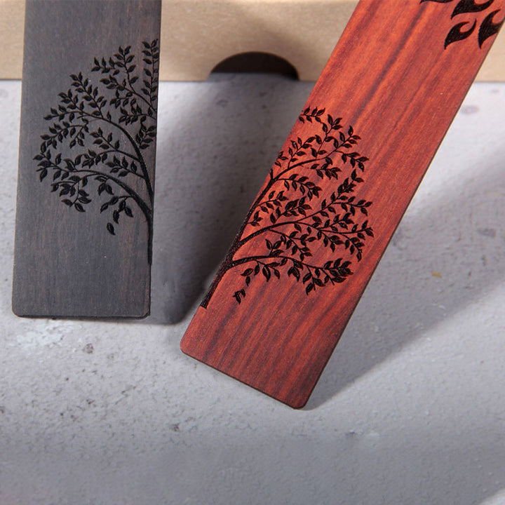 Marque-pages Buddha Stones Sun Tree en bois d'ébène à petites feuilles en bois de santal rouge avec boîte cadeau