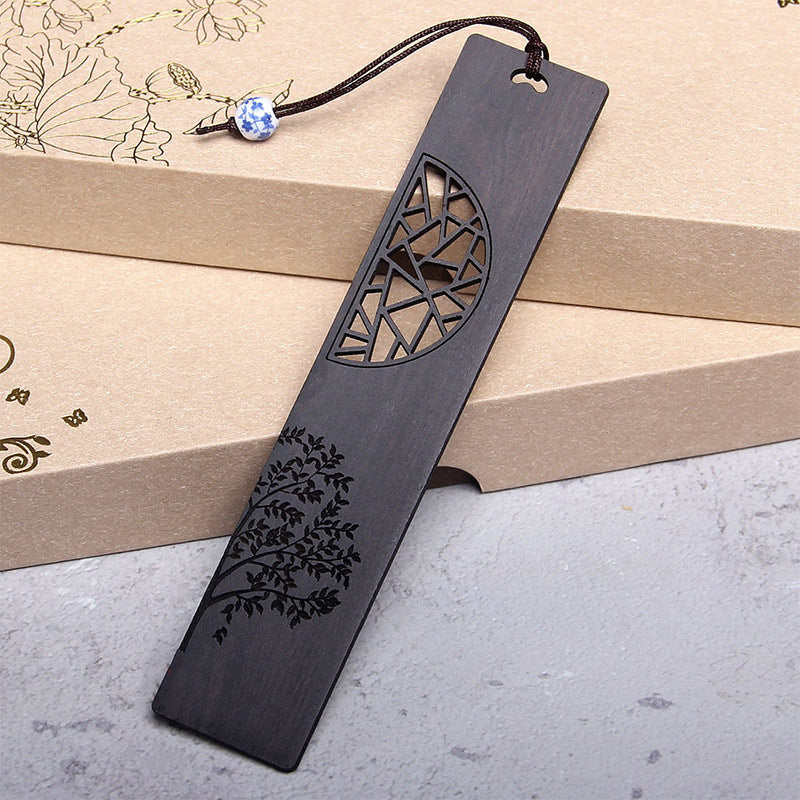 Marque-pages Buddha Stones L'arbre de vie en bois d'ébène à petites feuilles en bois de santal rouge avec boîte cadeau