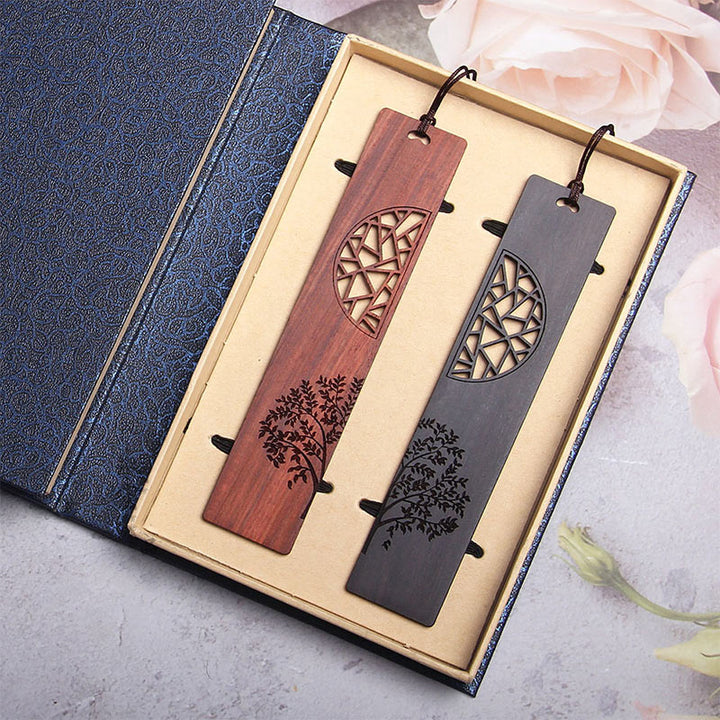 Marque-pages Buddha Stones L'arbre de vie en bois d'ébène à petites feuilles en bois de santal rouge avec boîte cadeau