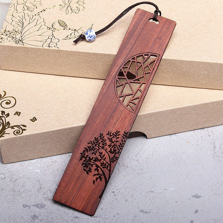 Marque-pages Buddha Stones L'arbre de vie en bois d'ébène à petites feuilles en bois de santal rouge avec boîte cadeau