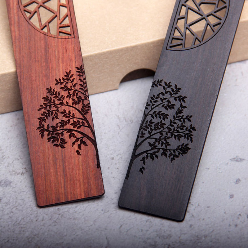 Marque-pages Buddha Stones L'arbre de vie en bois d'ébène à petites feuilles en bois de santal rouge avec boîte cadeau