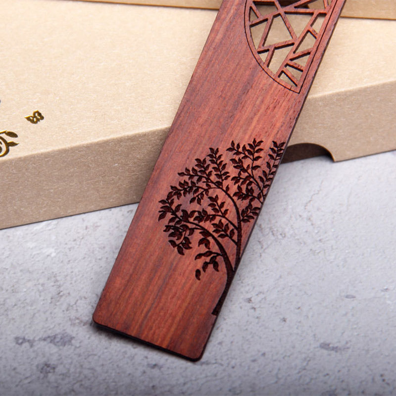 Marque-pages Buddha Stones L'arbre de vie en bois d'ébène à petites feuilles en bois de santal rouge avec boîte cadeau