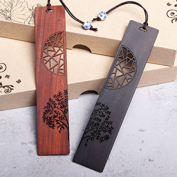 Marque-pages Buddha Stones L'arbre de vie en bois d'ébène à petites feuilles en bois de santal rouge avec boîte cadeau
