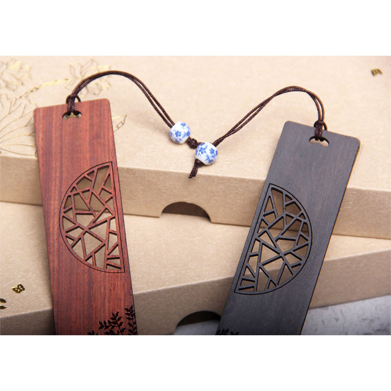 Marque-pages Buddha Stones L'arbre de vie en bois d'ébène à petites feuilles en bois de santal rouge avec boîte cadeau