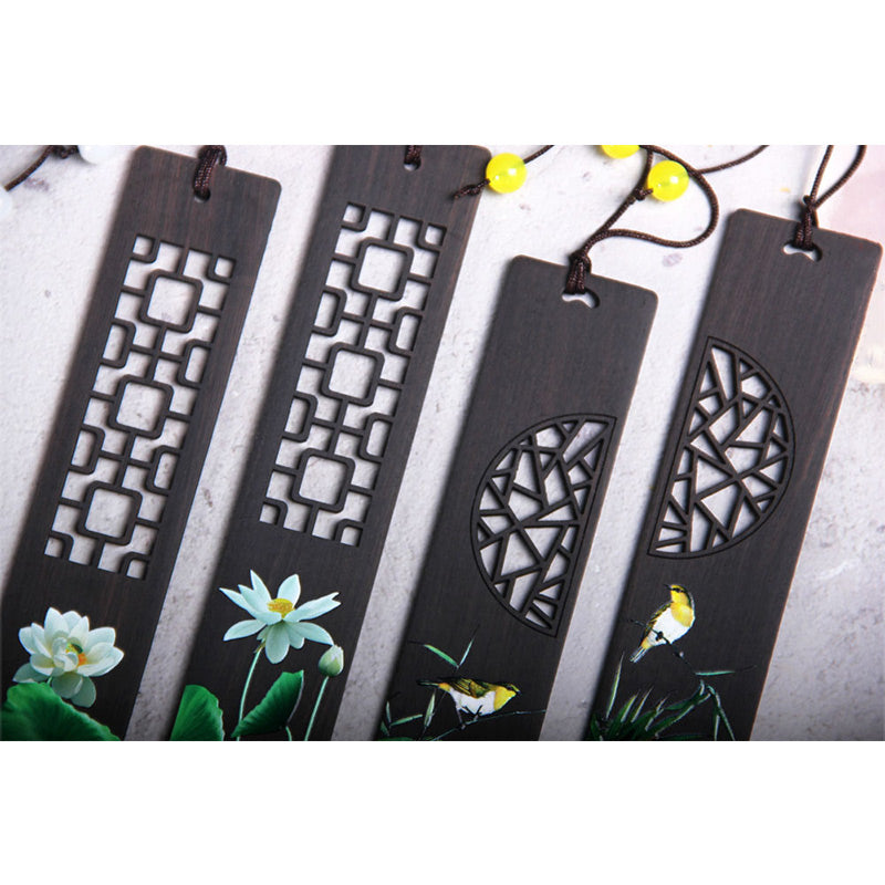 Marque-pages en bois d'ébène , Buddha Stones, lotus vert, bambou, oriole, avec boîte cadeau