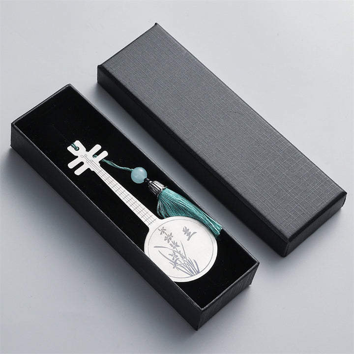Buddha Stones Instruments de musique classiques Pipa Guzheng Guqin Ruan Signets en métal Pompon avec boîte cadeau