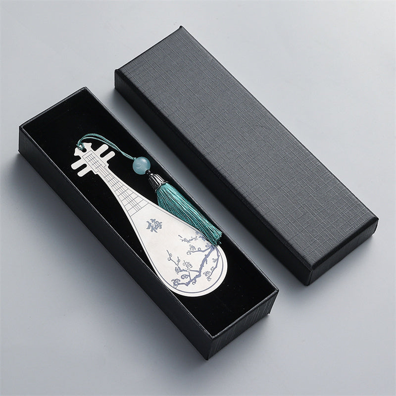 Buddha Stones Instruments de musique classiques Pipa Guzheng Guqin Ruan Signets en métal Pompon avec boîte cadeau