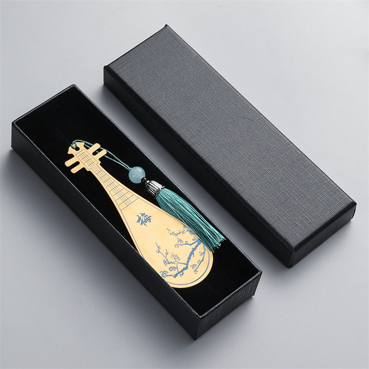 Buddha Stones Instruments de musique classiques Pipa Guzheng Guqin Ruan Signets en métal Pompon avec boîte cadeau