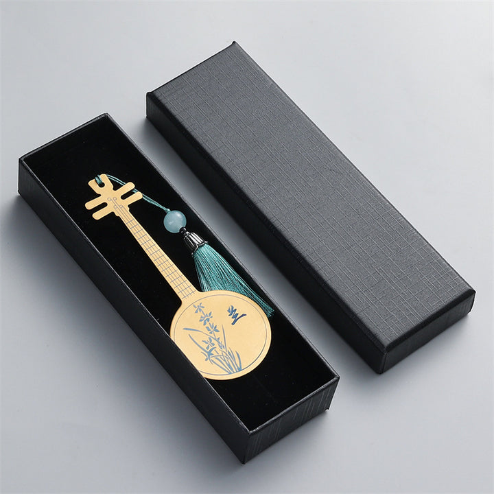 Buddha Stones Instruments de musique classiques Pipa Guzheng Guqin Ruan Signets en métal Pompon avec boîte cadeau
