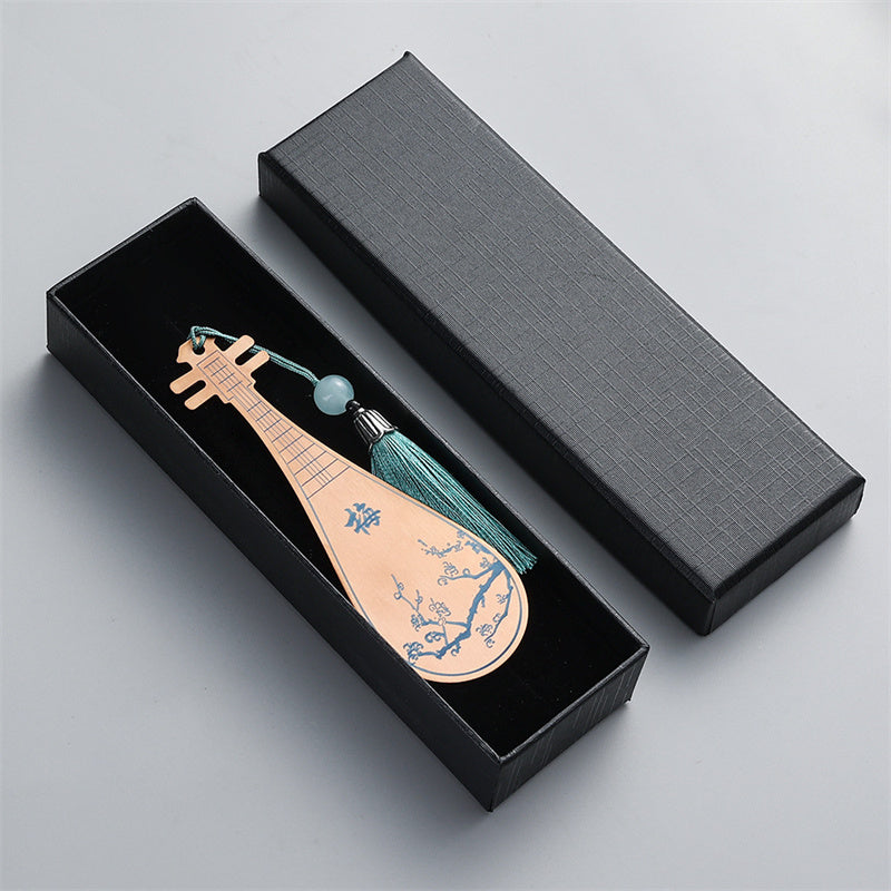 Buddha Stones Instruments de musique classiques Pipa Guzheng Guqin Ruan Signets en métal Pompon avec boîte cadeau