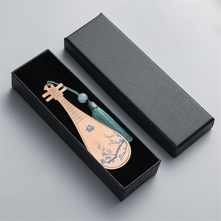 Buddha Stones Instruments de musique classiques Pipa Guzheng Guqin Ruan Signets en métal Pompon avec boîte cadeau