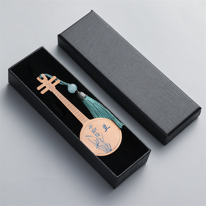 Buddha Stones Instruments de musique classiques Pipa Guzheng Guqin Ruan Signets en métal Pompon avec boîte cadeau