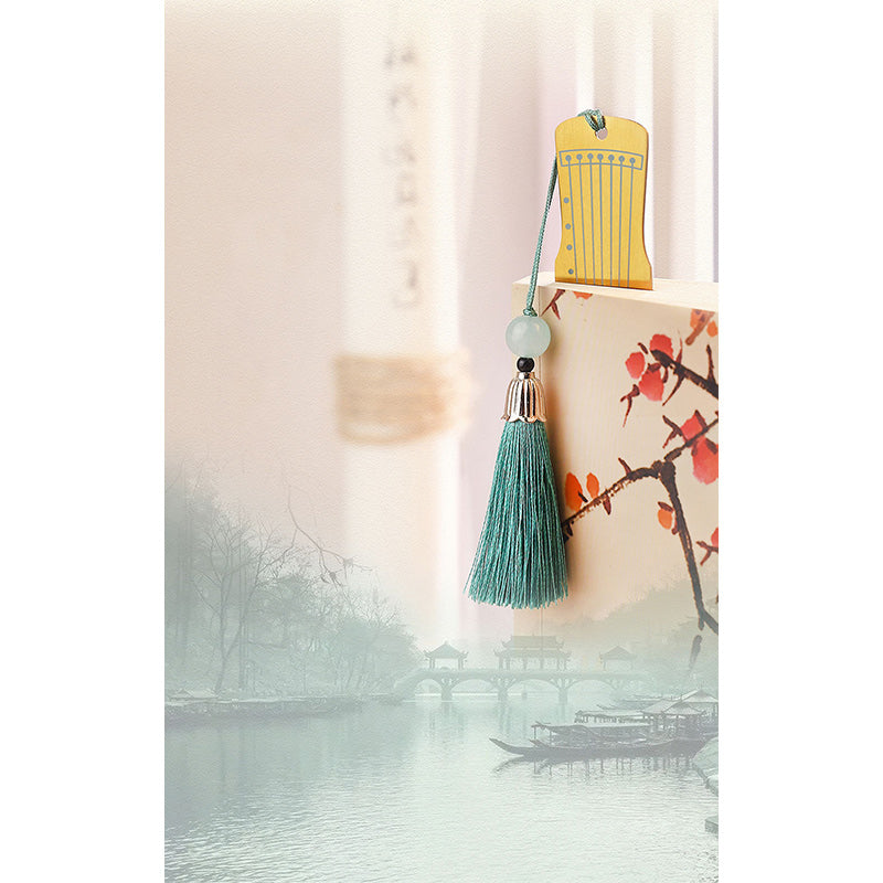 Buddha Stones Instruments de musique classiques Pipa Guzheng Guqin Ruan Signets en métal Pompon avec boîte cadeau