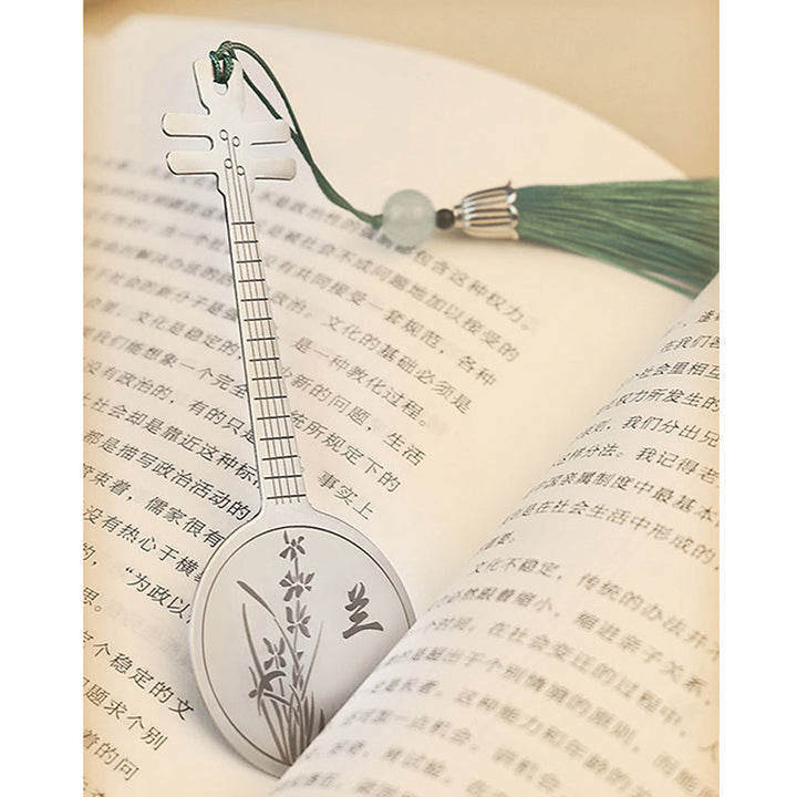 Buddha Stones Instruments de musique classiques Pipa Guzheng Guqin Ruan Signets en métal Pompon avec boîte cadeau