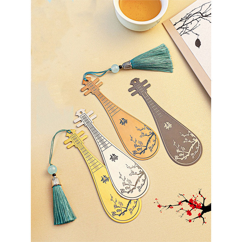 Buddha Stones Instruments de musique classiques Pipa Guzheng Guqin Ruan Signets en métal Pompon avec boîte cadeau