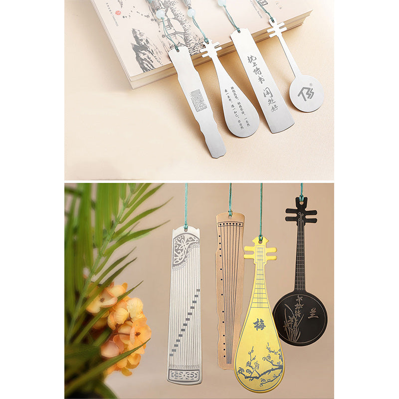 Buddha Stones Instruments de musique classiques Pipa Guzheng Guqin Ruan Signets en métal Pompon avec boîte cadeau