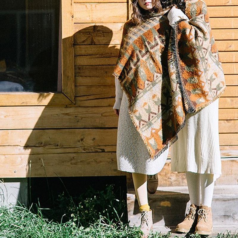 Châle tibétain à motifs géométriques classiques avec Buddha Stones Écharpe de voyage confortable pour l'hiver - image 11