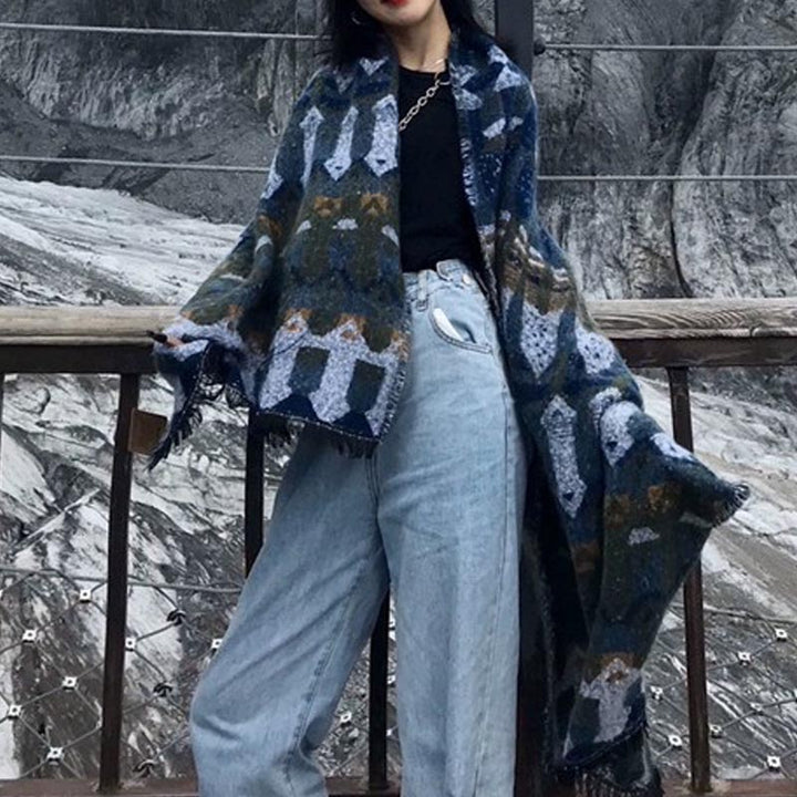 Châle tibétain à motifs géométriques classiques avec Buddha Stones Écharpe de voyage confortable pour l'hiver - image 13