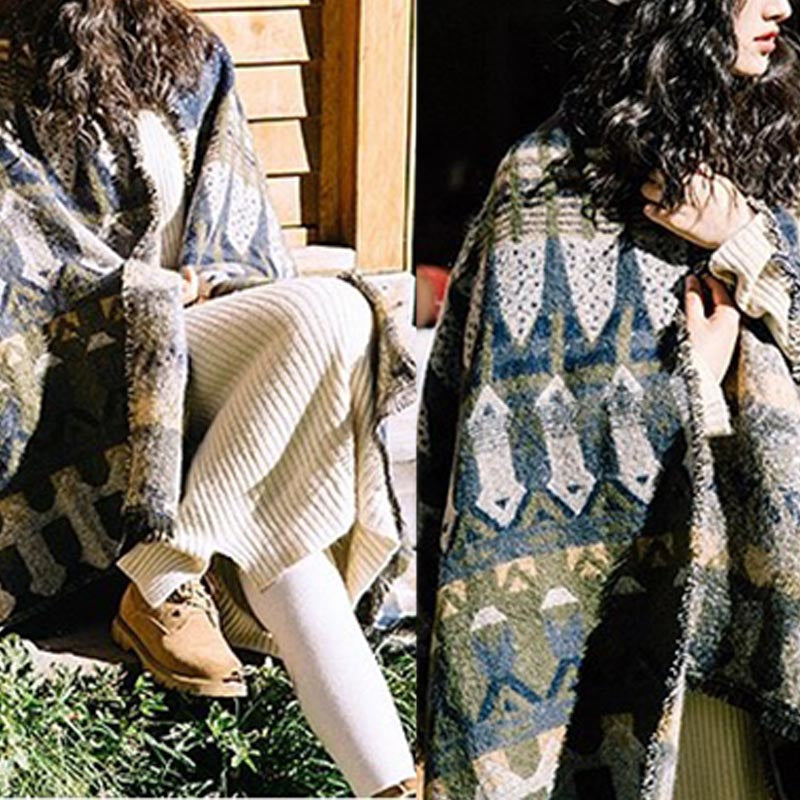 Châle tibétain à motifs géométriques classiques avec Buddha Stones Écharpe de voyage confortable pour l'hiver - image 17