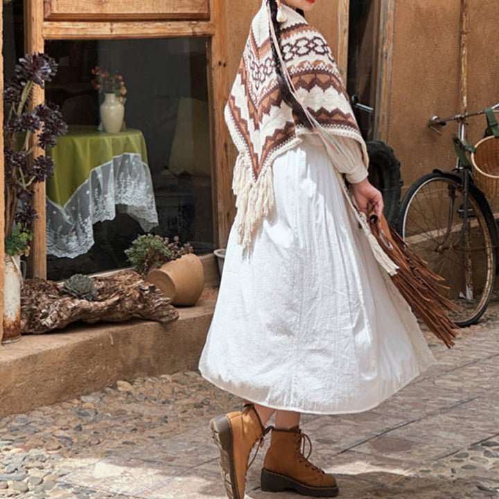 Écharpe de voyage confortable d'hiver à pompons rayés marron et beige en Buddha Stones - image 5