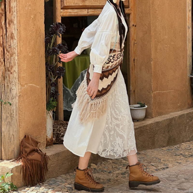 Écharpe de voyage confortable d'hiver à pompons rayés marron et beige en Buddha Stones - image 6