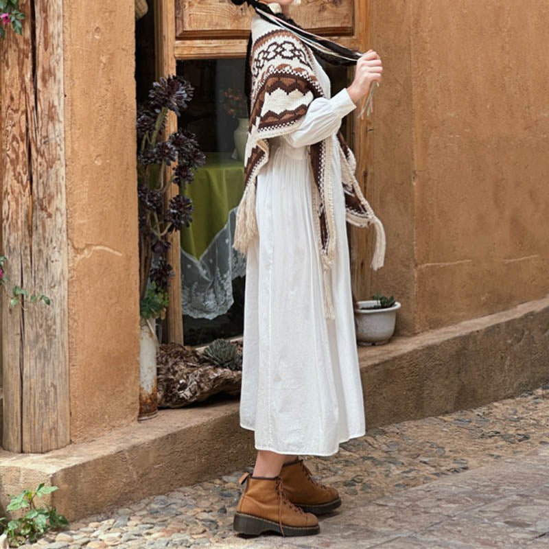 Écharpe de voyage confortable d'hiver à pompons rayés marron et beige en Buddha Stones