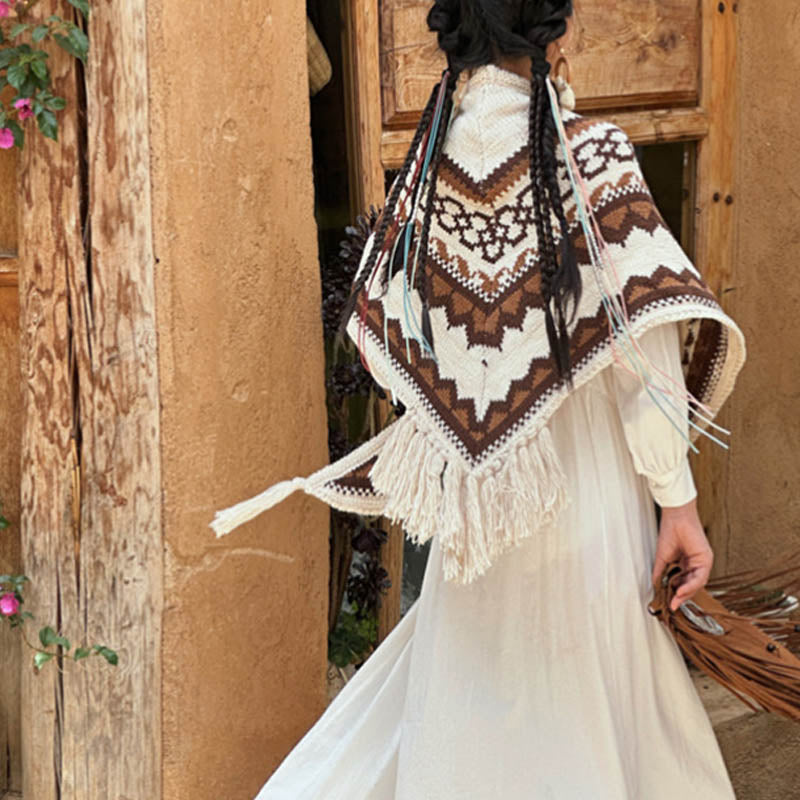 Écharpe de voyage confortable d'hiver à pompons rayés marron et beige en Buddha Stones - image 4