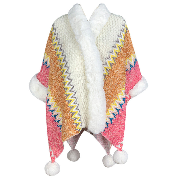 Écharpe de voyage confortable d'hiver à rayures multicolores tibétaines avec Buddha Stones - Beige orange rose - image 9