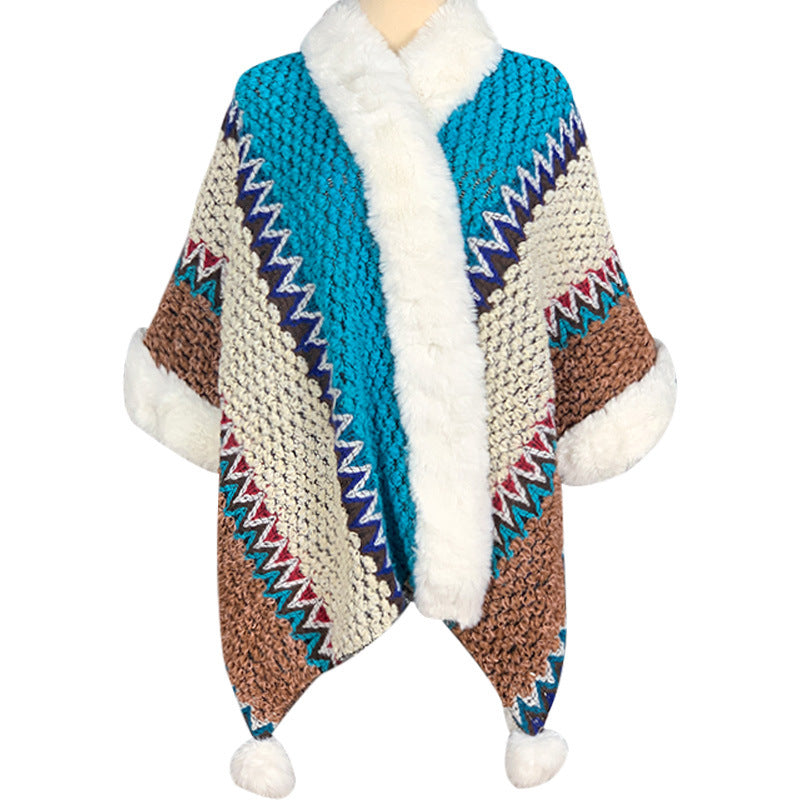 Écharpe de voyage confortable d'hiver à rayures multicolores tibétaines avec Buddha Stones