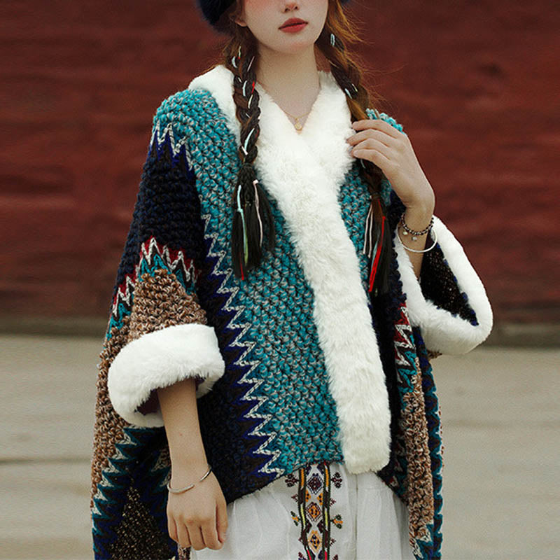 Écharpe de voyage confortable d'hiver à rayures multicolores tibétaines avec Buddha Stones - Bleu ciel, bleu foncé, marron - image 26