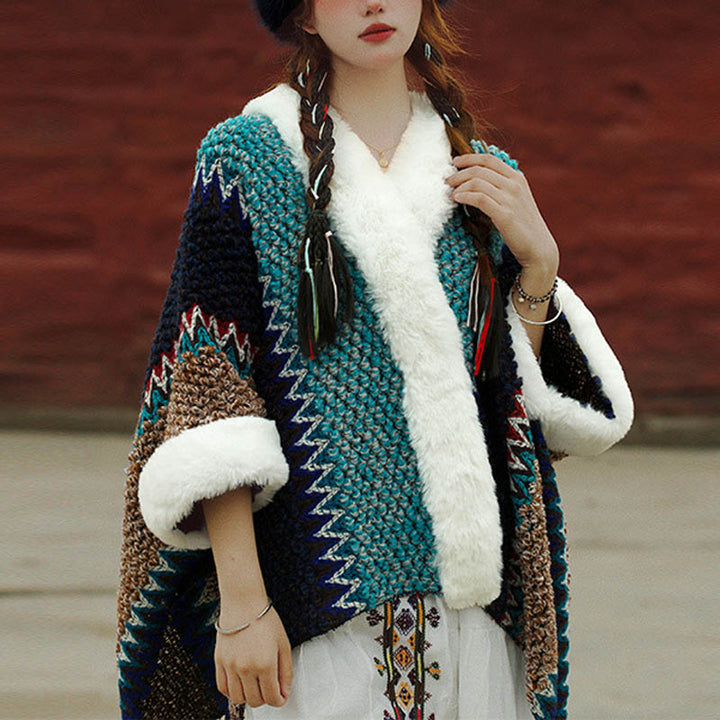 Écharpe de voyage confortable d'hiver à rayures multicolores tibétaines avec Buddha Stones - Bleu ciel, bleu foncé, marron - image 26