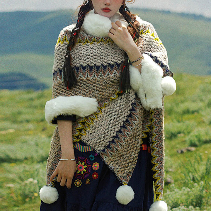Écharpe de voyage confortable d'hiver à rayures multicolores tibétaines avec Buddha Stones