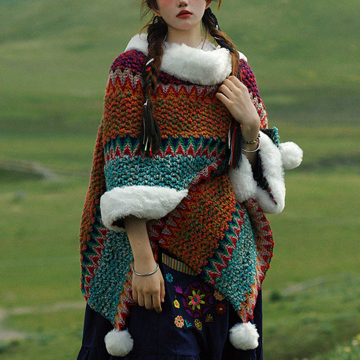 Écharpe de voyage confortable d'hiver à rayures multicolores tibétaines avec Buddha Stones